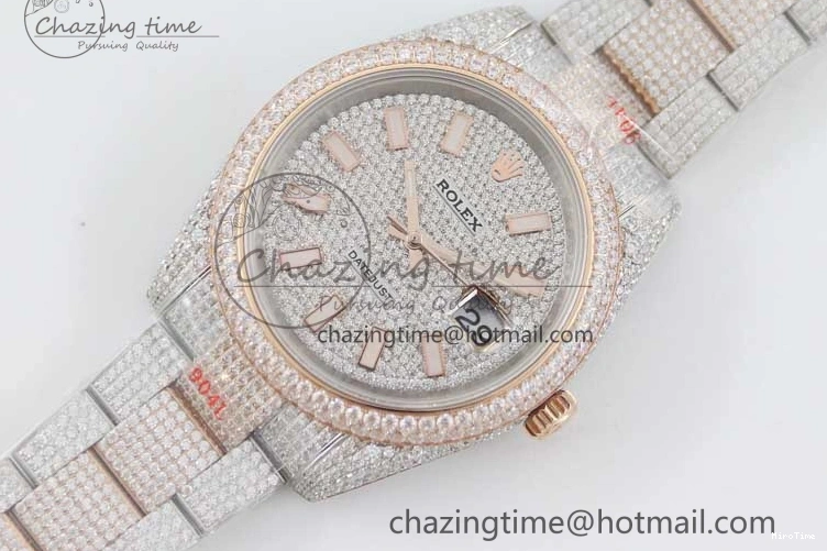 MiroTime 0601 Datejust 41 SS RG Full Diamonds TWF 1:1 Best Edition Diamonds Stick Markers Dial on Bracelet A Refined 2400